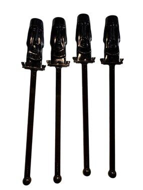 Black Moai Tiki Theme Hawaiian Swizzle Sticks Set Of 4 Plastic Drink Accessories